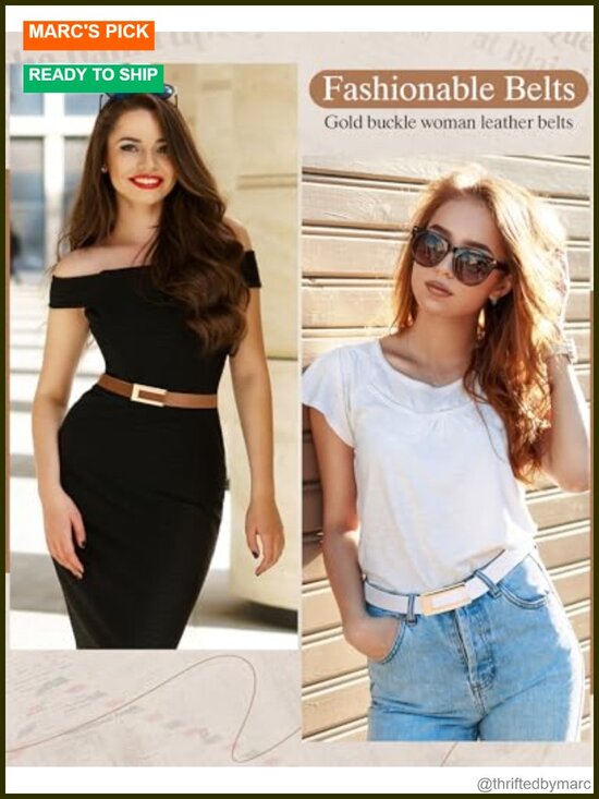 Faux Leather Skinny Belts Set - 5 Pack for Dresses Jeans Pants with Gold Buckle main image 4